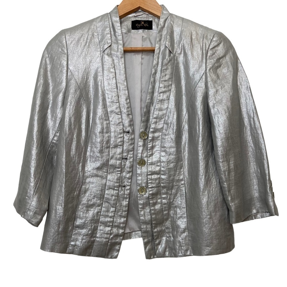 Eugen Klein Designer blazer metallic silver  3/4 sleeve sparkle buttons size 8